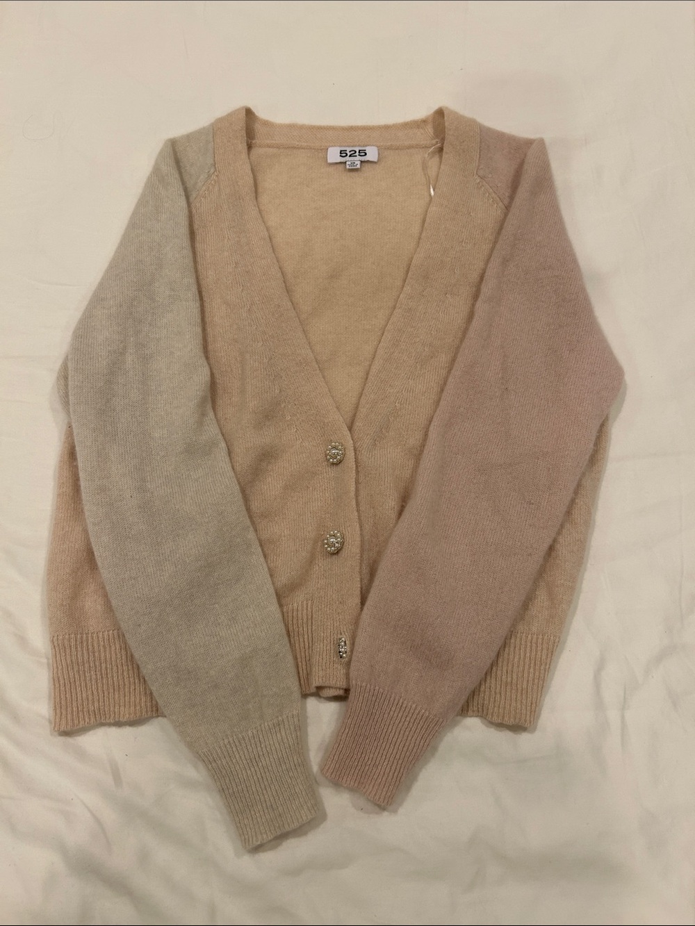 525 America Neutral Tone Colorblock V‑Neck Cashmere Cardigan Size XS